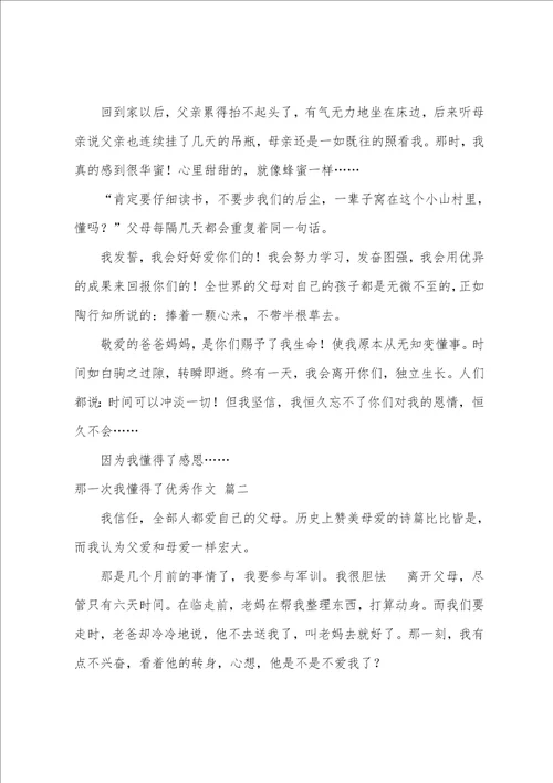 那一次我懂得了优秀作文精彩3篇