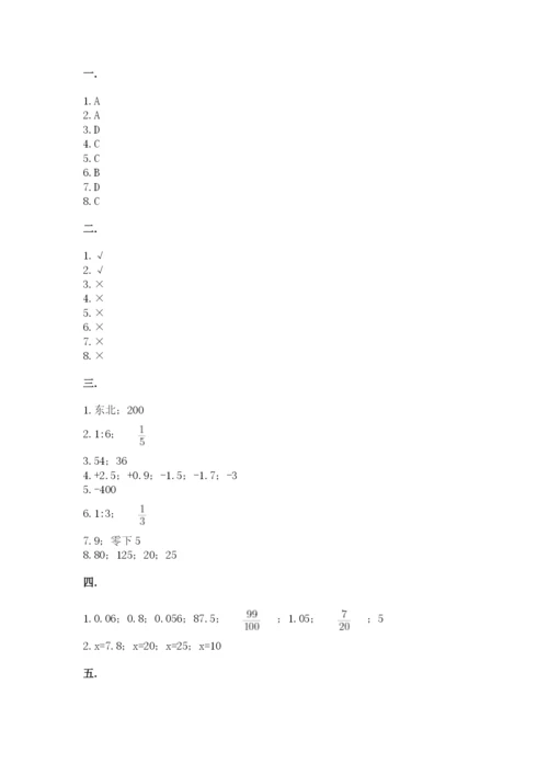 小学六年级数学摸底考试题及答案（考点梳理）.docx