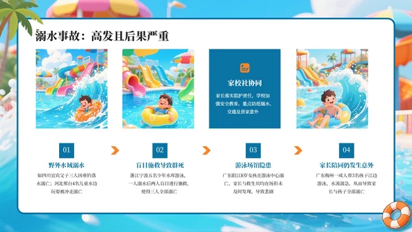 蓝色卡通暑假安全教育通用PPT模板