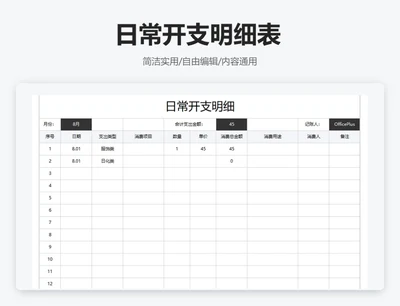 简约黑色日常开支明细表