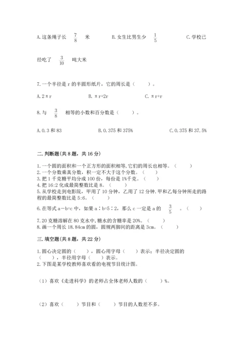 小学六年级上册数学期末测试卷含答案（轻巧夺冠）.docx