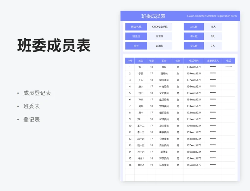 班委成员表