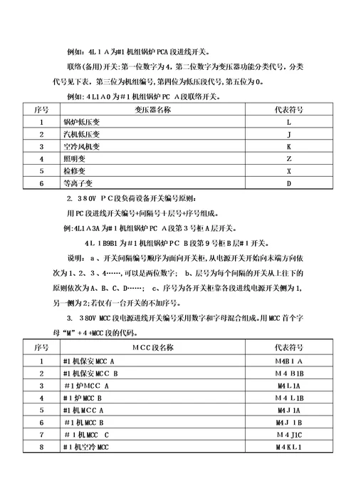 发电厂电气设备编号原则