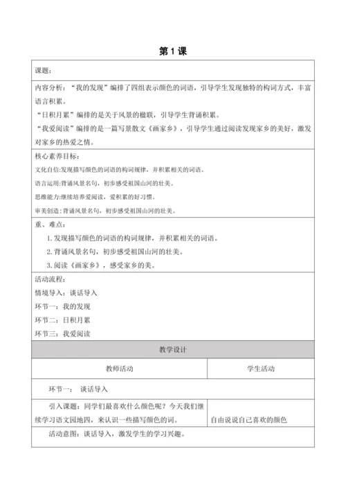 【新课标】二年级上册语文第四单元第十三课时语文园地四大单元教学设计