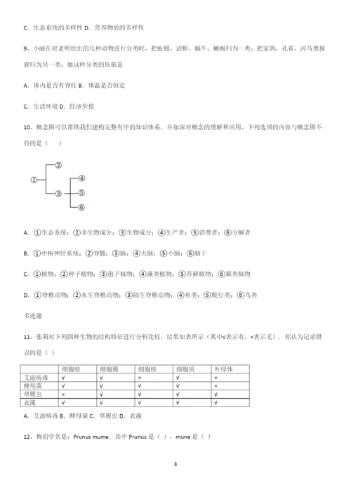 通用版初中生物八年级上册第六单元生物的多样性及其保护知识总结例题.docx