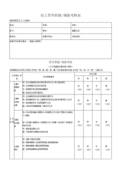 员工晋升考核表资料