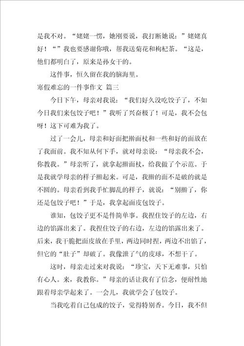 寒假难忘的一件事作文优秀3篇