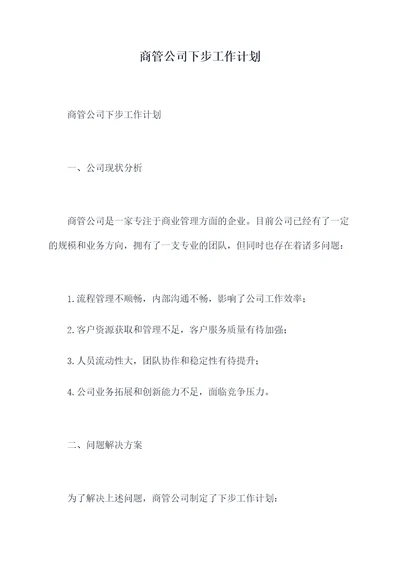 商管公司下步工作计划