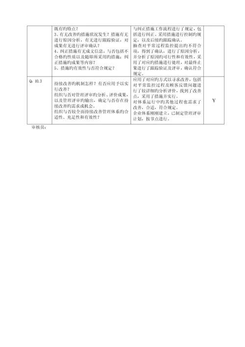 质量体系各部门内审检查表及审核记录.docx