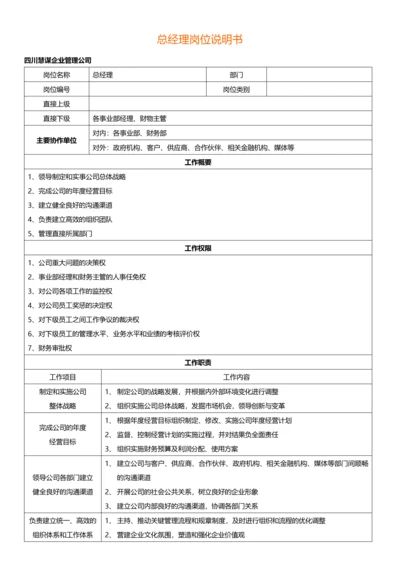 岗位说明书四川慧谋企业管理公司.docx