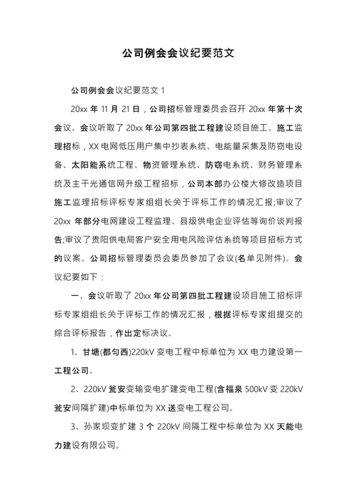 公司例会会议纪要