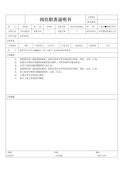 成品出货检验员岗位职责说明书.docx