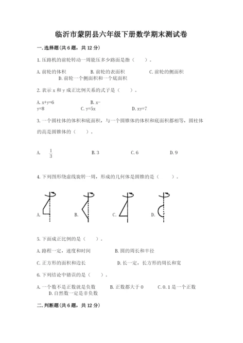 临沂市蒙阴县六年级下册数学期末测试卷及一套参考答案.docx