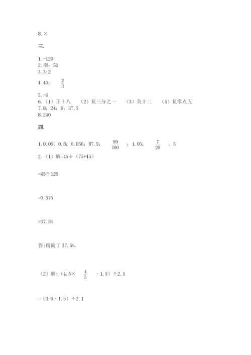 人教版数学六年级下册试题期末模拟检测卷及参考答案【轻巧夺冠】.docx