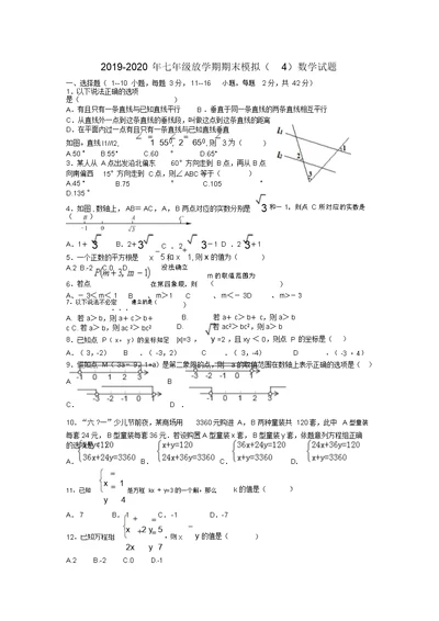 2019七年级下学期期末模拟数学试题