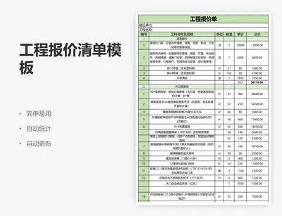 工程报价清单模板