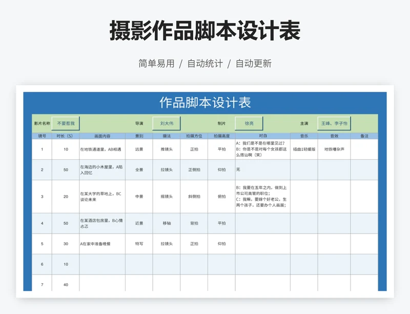 摄影作品脚本设计表