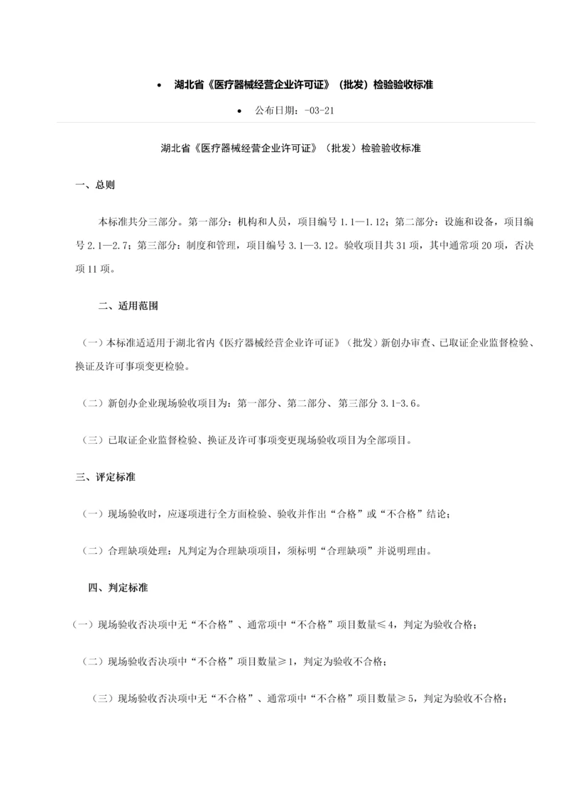 湖北省医疗器械经营企业许可证批发检查验收统一标准.docx