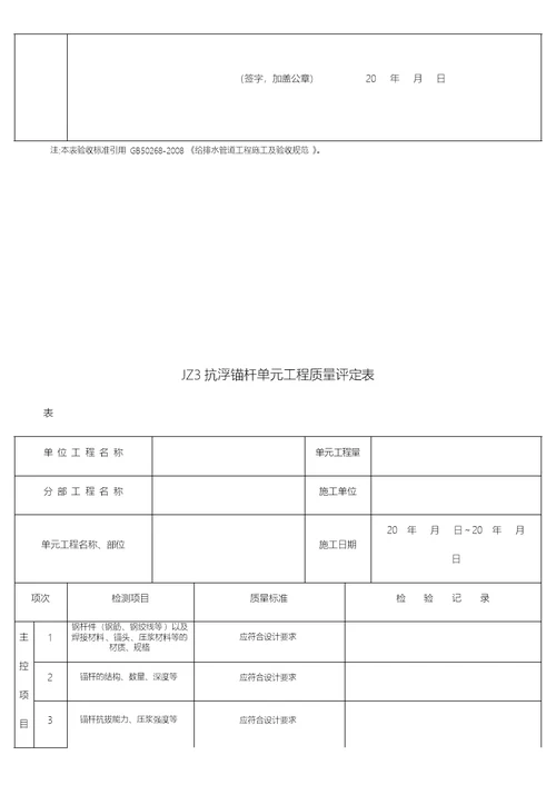 给水排水构筑物工程施工与验收规范质量评定表