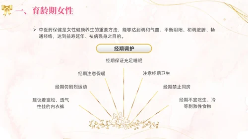 女性养生讲座水彩粉色烫金花卉鎏金人物