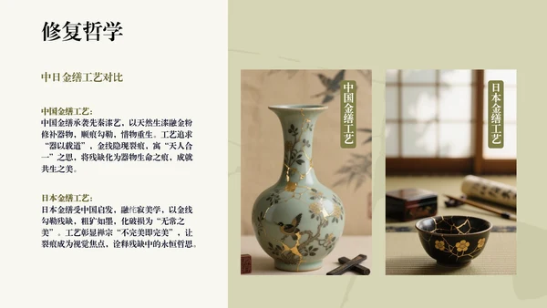 中国传统配色简约非遗金缮工艺介绍PPT模板