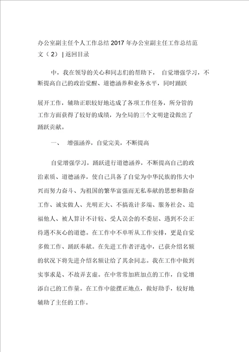 2017年办公室副主任工作总结范文4篇