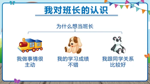 蓝色校园卡通小学班长竞选带内容PPT模板