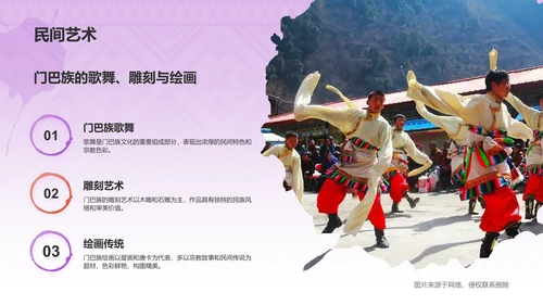 紫色插画风门巴族介绍PPT模板