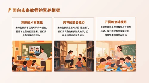 棕色系插画风庆祝教师节PPT模板
