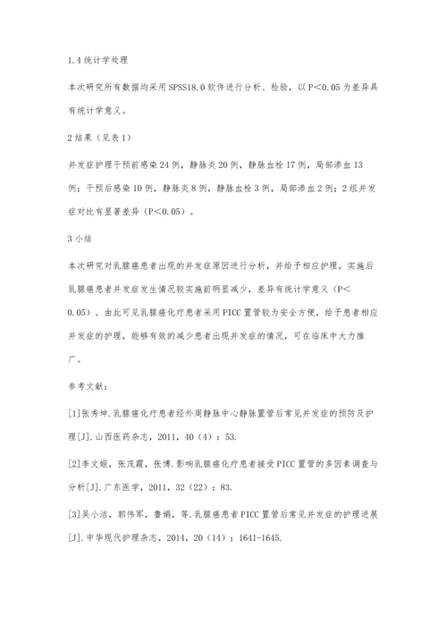 乳腺癌化疗PICC置管并发症及护理对策探讨.docx