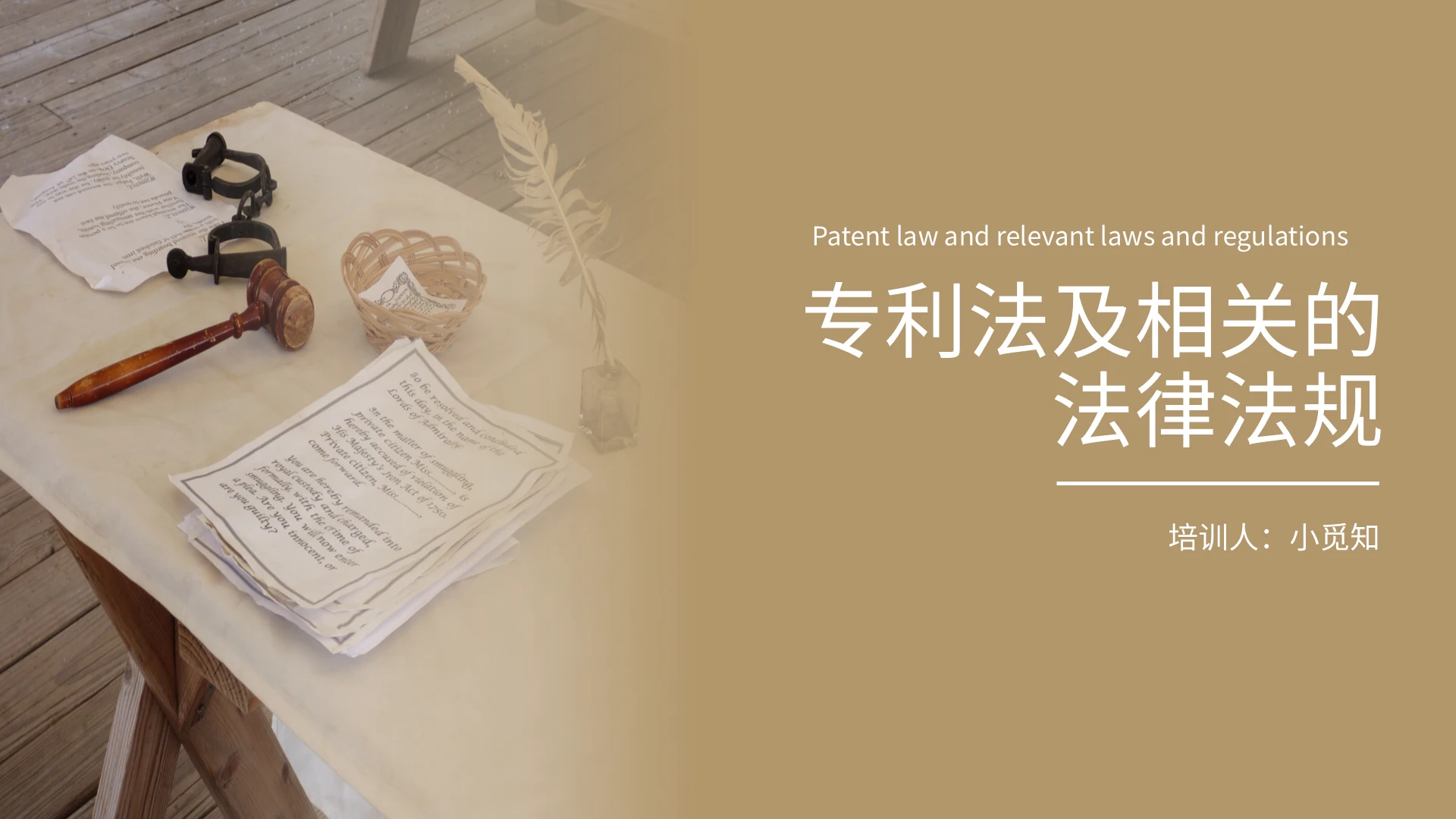 褐色简约商务风格专利法及相关的法律法规课件PPT