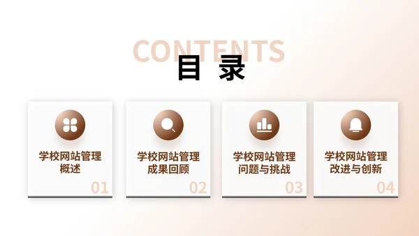 棕色商务风学校网站管理成果汇报PPT模板
