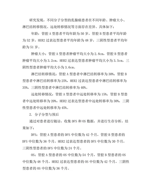 乳腺癌分子分型与预后之间的关系