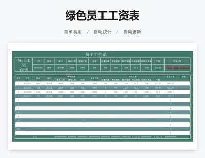 绿色员工工资表
