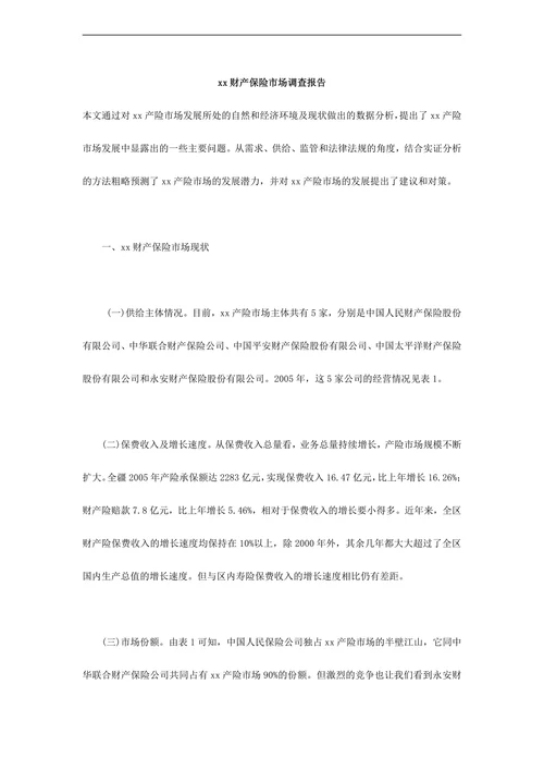 财产保险市场调查报告