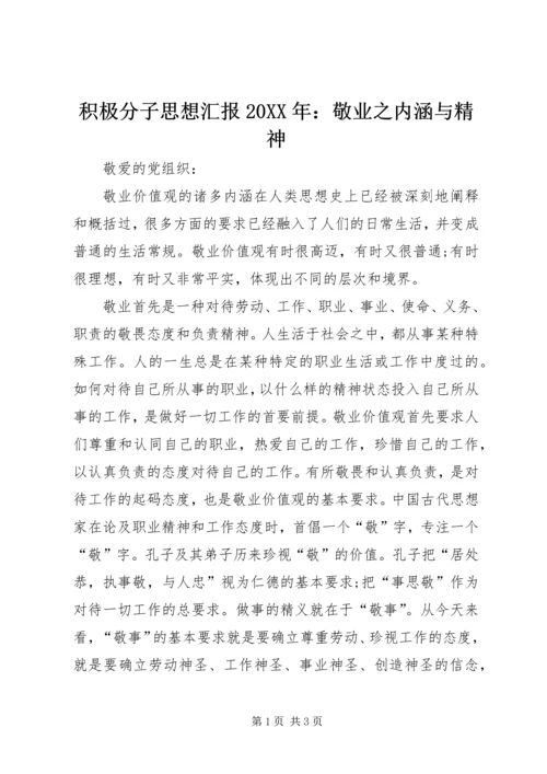 积极分子思想汇报20XX年：敬业之内涵与精神.docx