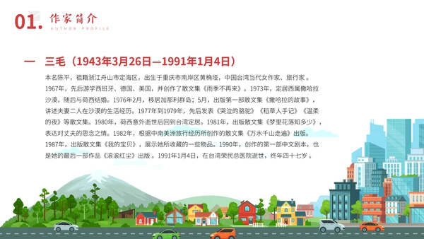 三毛知名作家生平介绍PPT模板