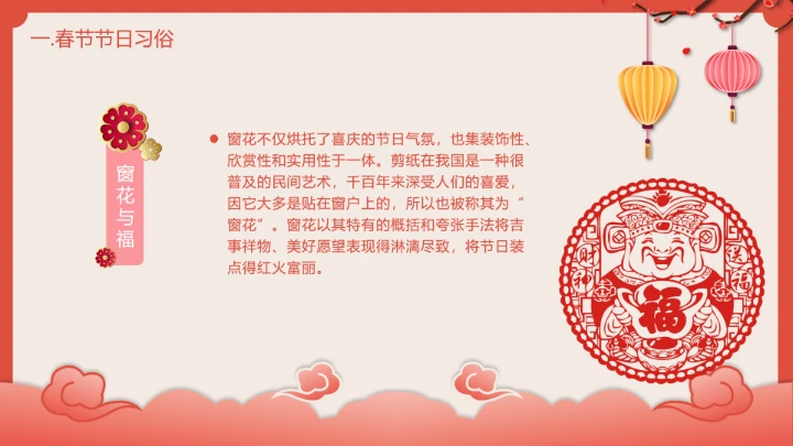 喜庆中国风春节介绍春节习俗简介PPT模板