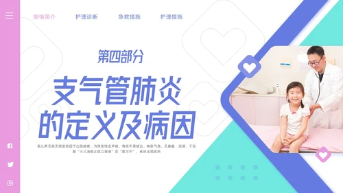 粉紫简约儿科支气管肺炎护理查房PPT模板宣传PPT动态PPT儿科护理