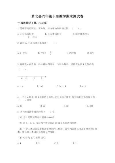 萝北县六年级下册数学期末测试卷加精品答案.docx