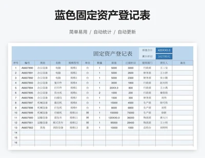 蓝色固定资产登记表