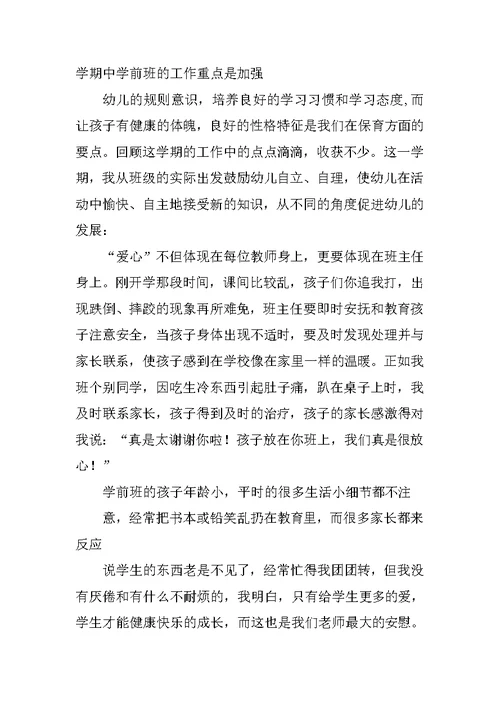 学前中班班主任总结