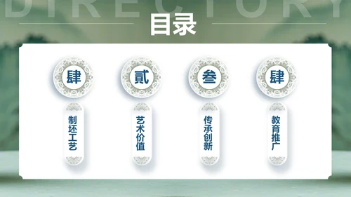 绿色复古风青花瓷主题类美学通用模板PPT