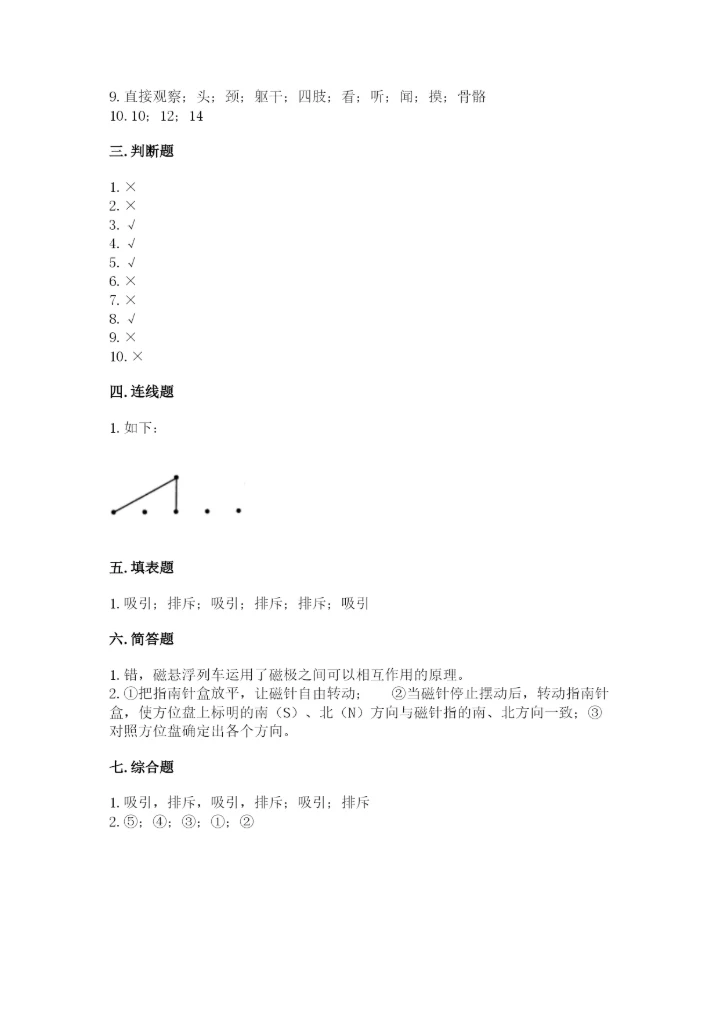 教科版二年级下册科学知识点期末测试卷带答案（最新）.docx