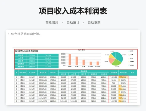 项目收入成本利润表