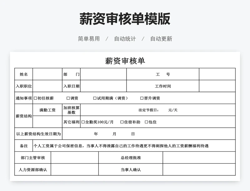 薪资审核单模版