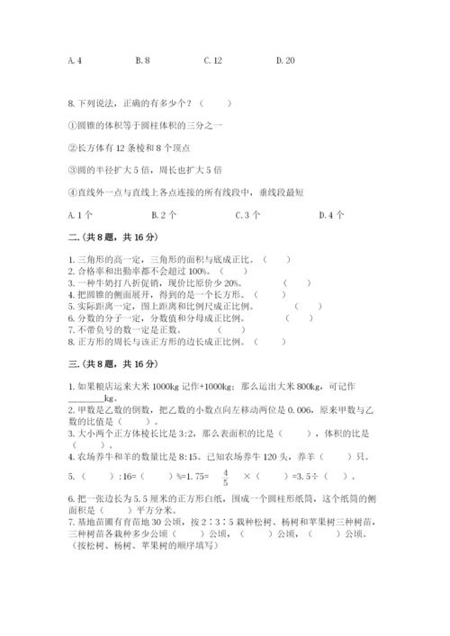 人教版数学六年级下册试题期末模拟检测卷含答案【达标题】.docx