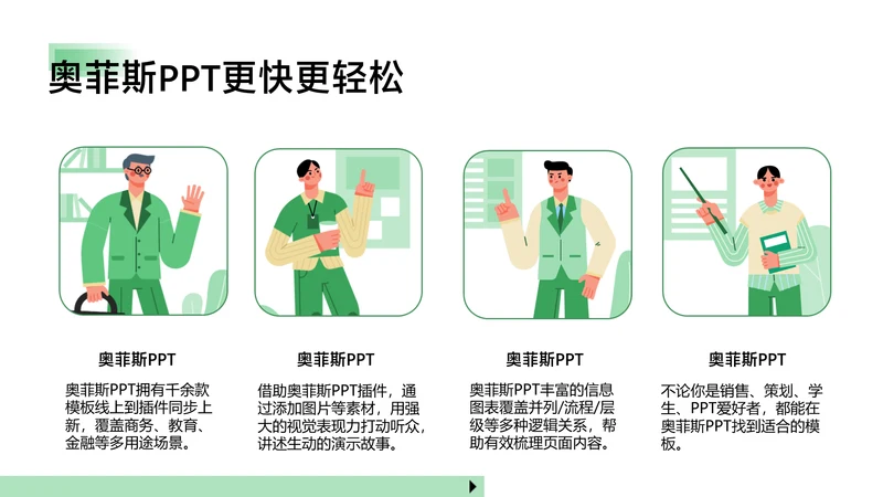 简约插画风并列关系4项PPT图文页