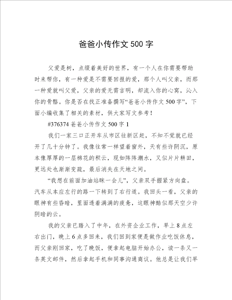 爸爸小传作文500字