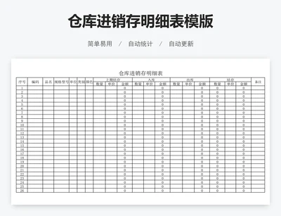 仓库进销存明细表模版